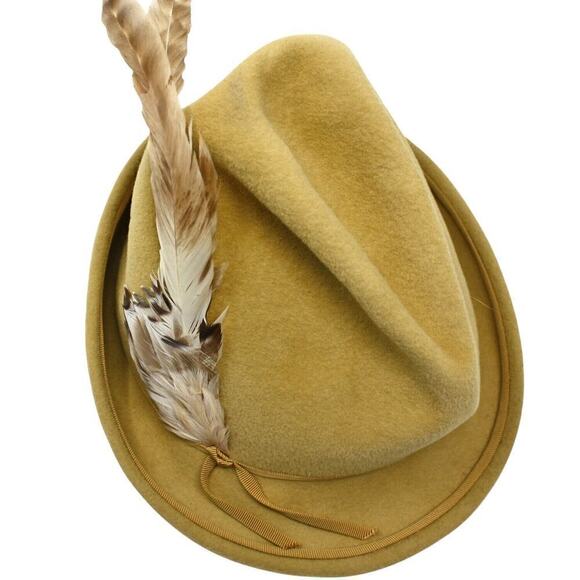 Vintage Mr John Hat 1960s Gold Felt Fedora Feather Plume Made in Italy - Hey Viv main image 5